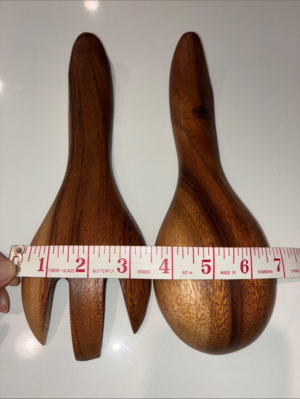 WOODEN Salad Serving Spoon/Fork Set. Like New Rich Beautiful Brown Grain & Style - Picture 3 of 6